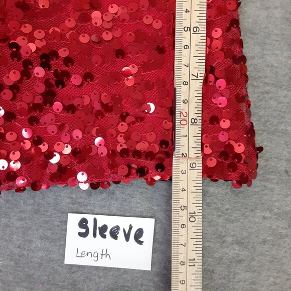 Cato Womans Sequined Top Size XL Pullover Keyhole Party Holiday Red Short Sleeve - Picture 8 of 10